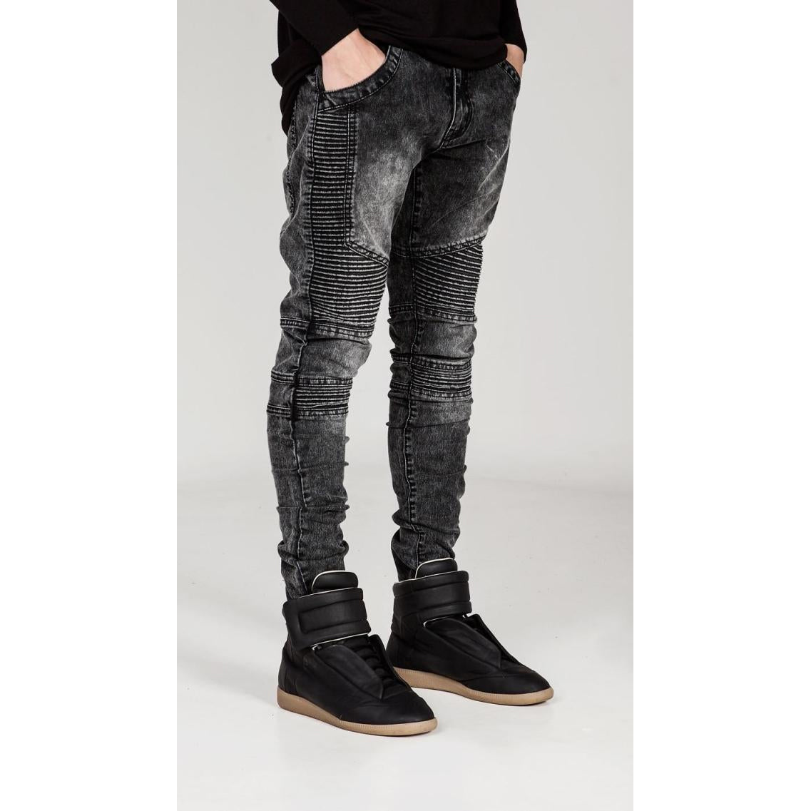 Men's Comfy Stretch Ripped Distressed Biker Jeans Pants Rock Revival Outlet Collections