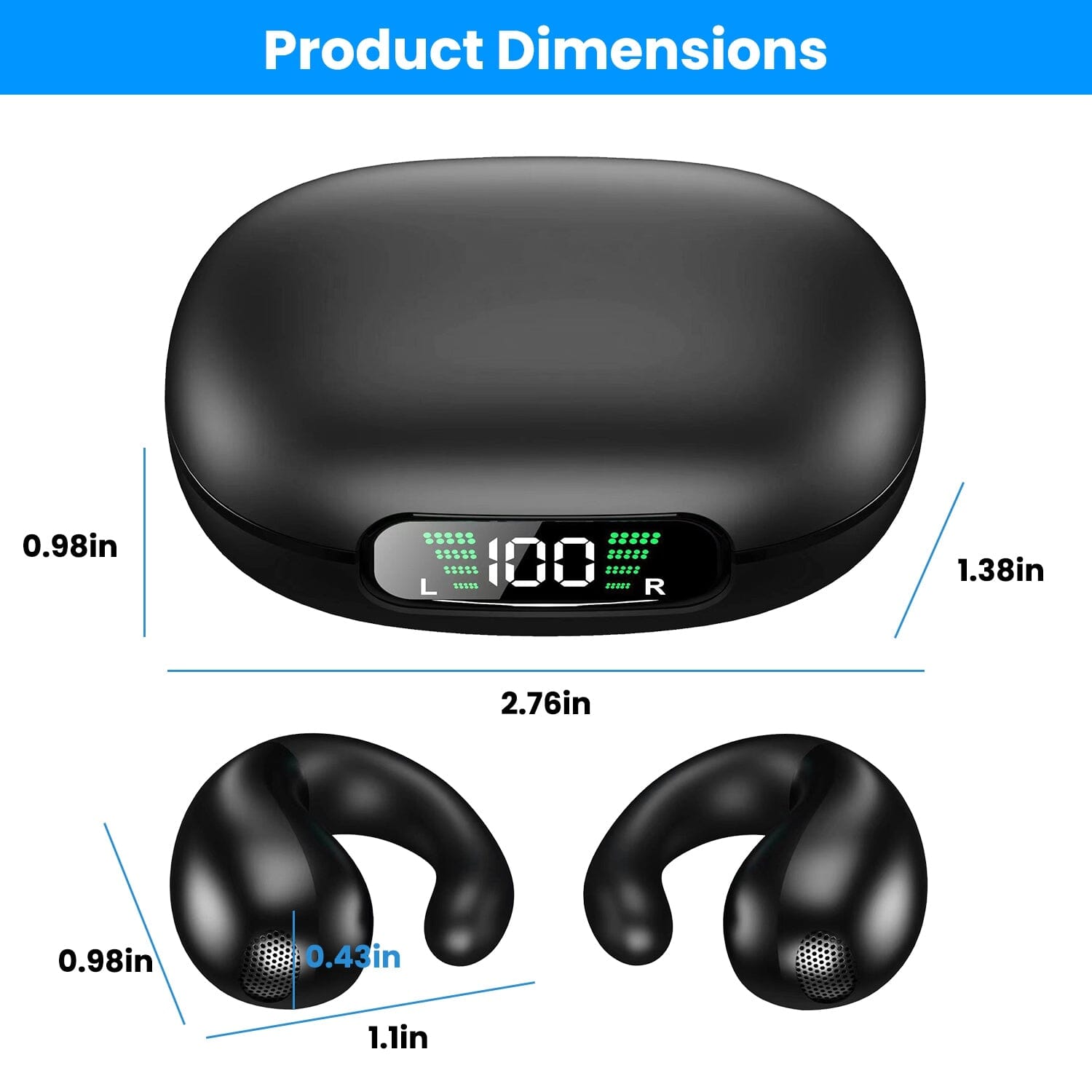 Wireless V5.3 Open Ear Clip Earbuds IPX3 Waterproof Ultra Open Earbuds with LED Display Cheap Purchase