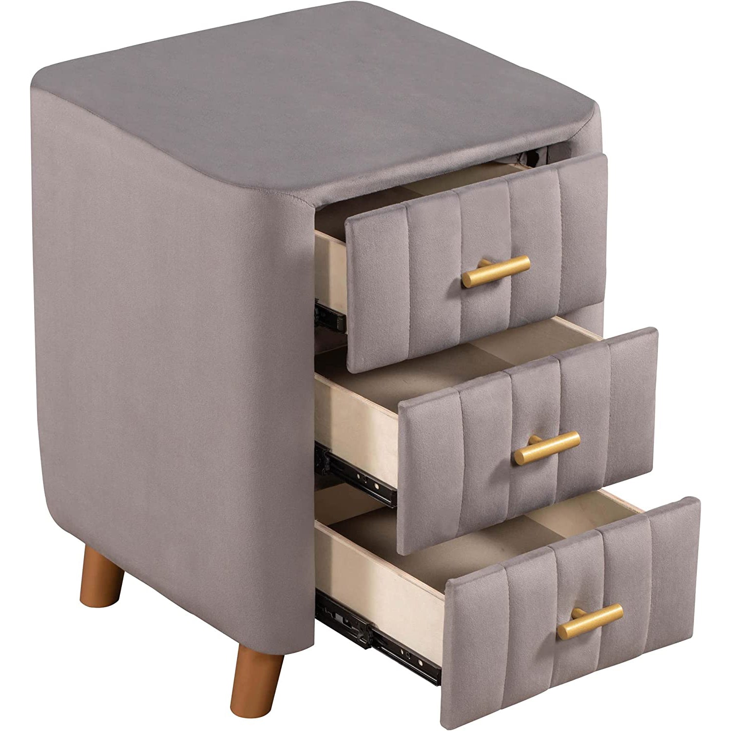 Modern Bedside Velvet Upholstered 3-Drawer Nightstand with Metal Handles Best Sale Online