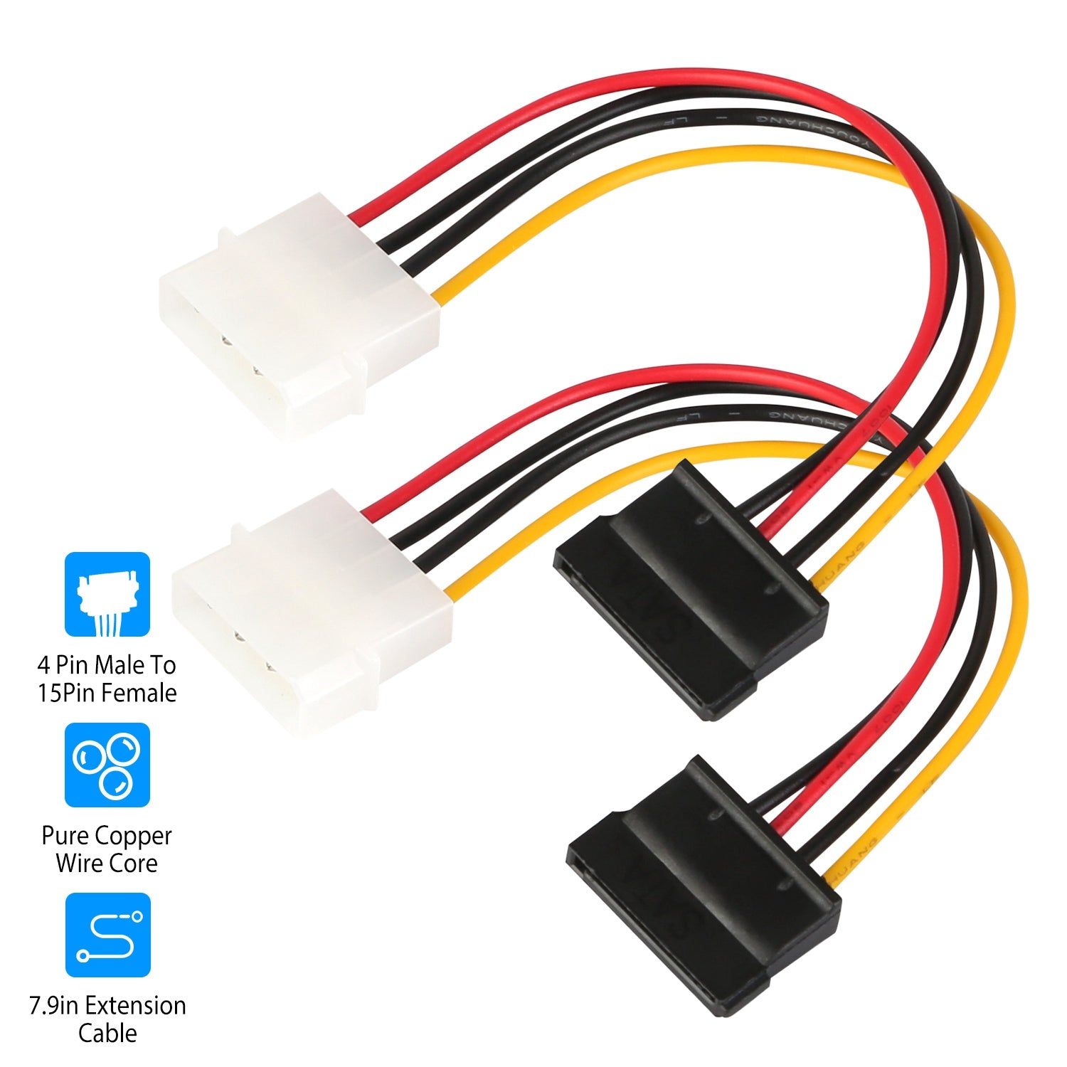 2-Pack: 4 Pin Male To 15Pin Female Data Cable Adapter Outlet Extremely