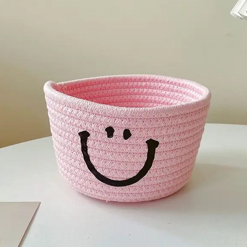 Happy Face Woven Storage Basket Cheap Sale Best Store To Get