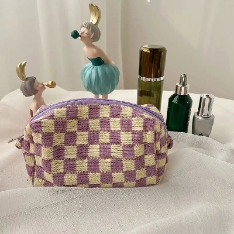 Checkered Pattern Zipper Makeup Bag Release Dates Sale Online