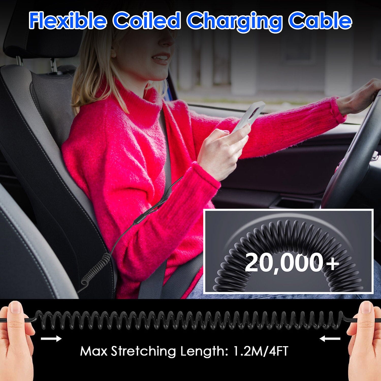 5-in-1 Fast Charge Car Charger QC PD USB Type C LT 5 Port with 4ft Coiled Cable Outlet Good Selling