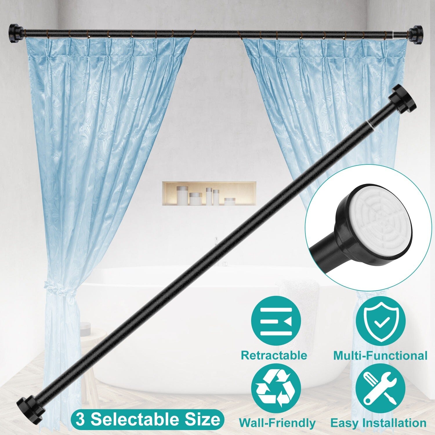 Shower Curtain Rod Adjustable Tension Discount Footaction