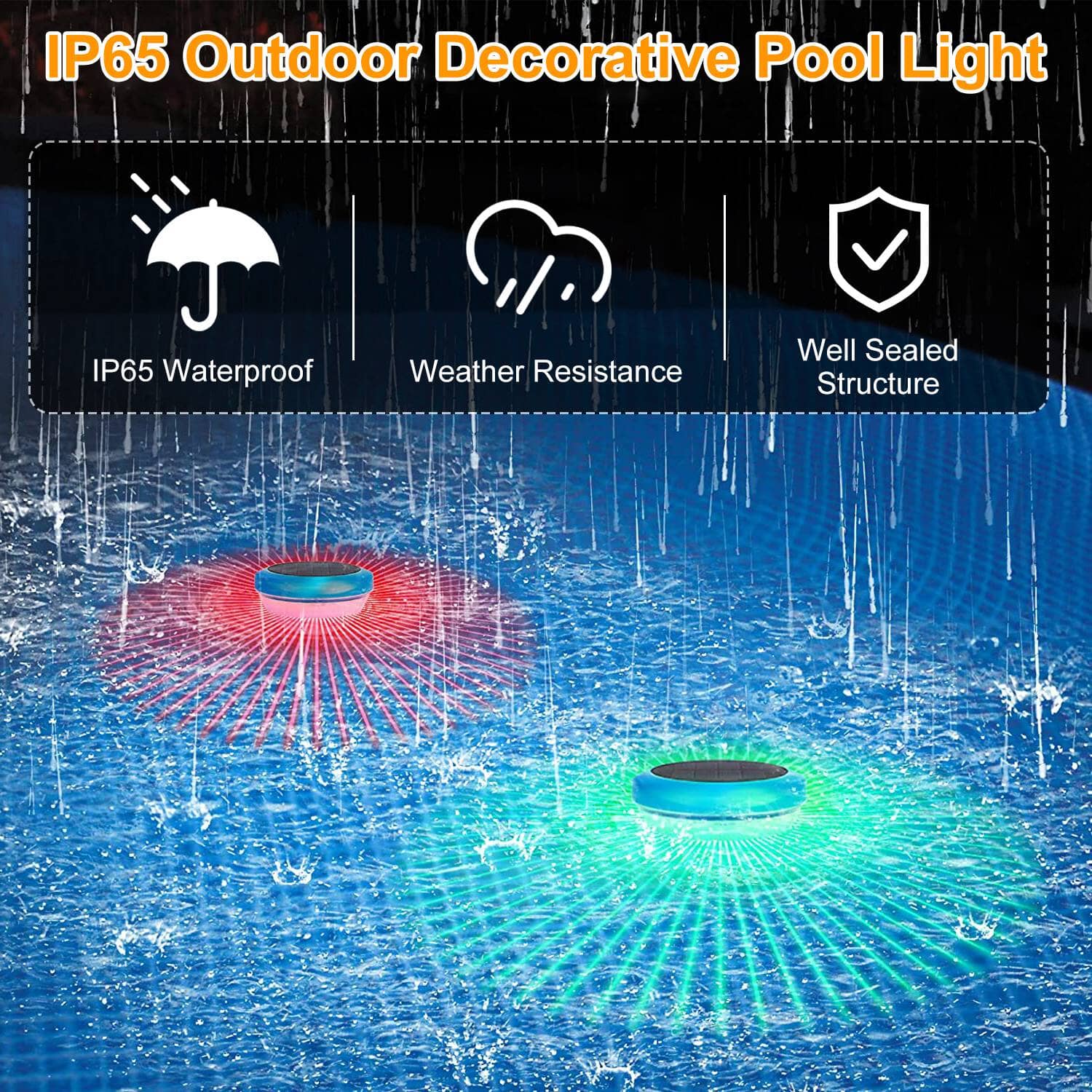 2-Piece: Solar Powered LED Pool Light Gradient Multicolor Changing Extremely For Sale