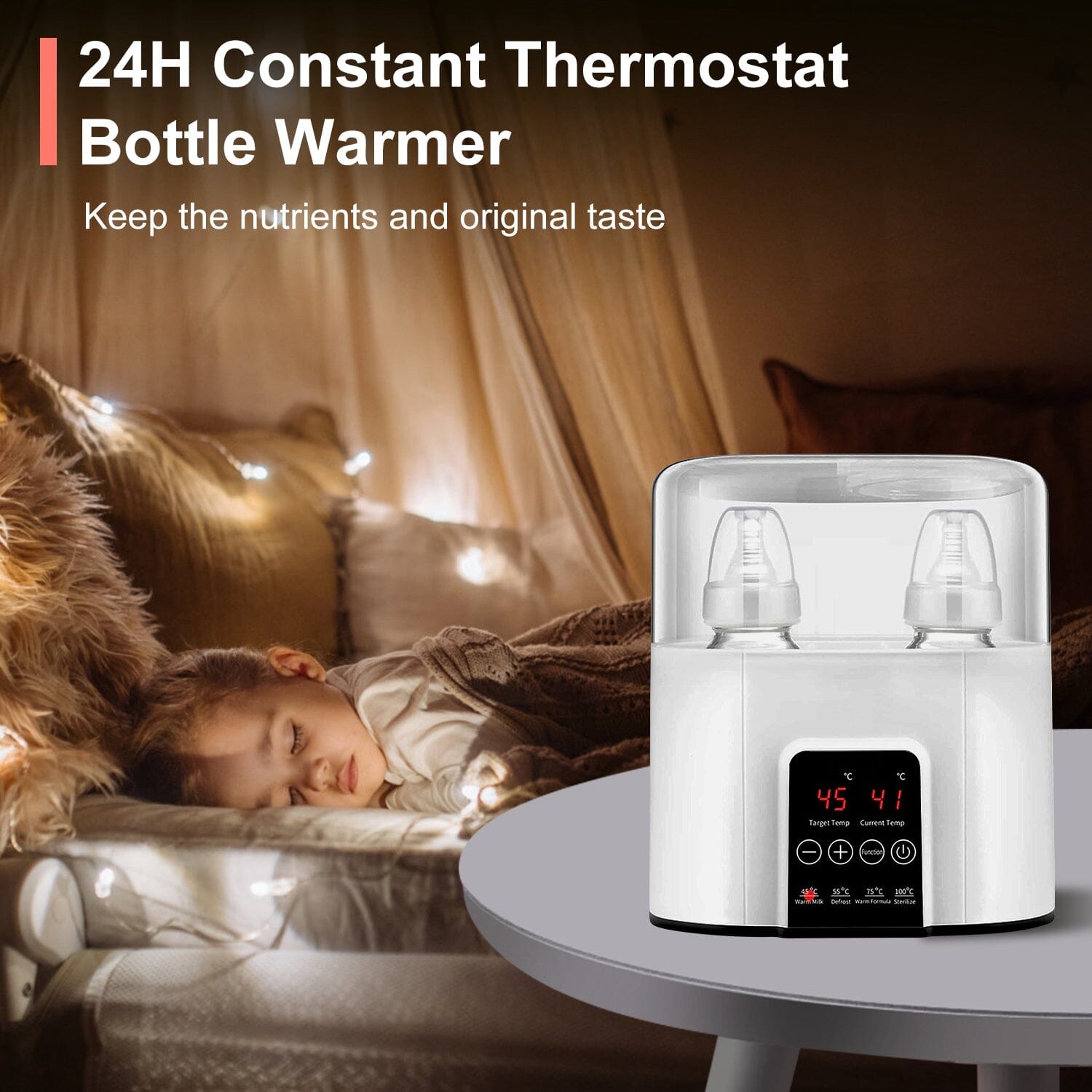 Electric Baby Milk Bottle Warmer Fit with 4 Heating Modes Adjustable Temperature Display Screen Huge Surprise For Sale