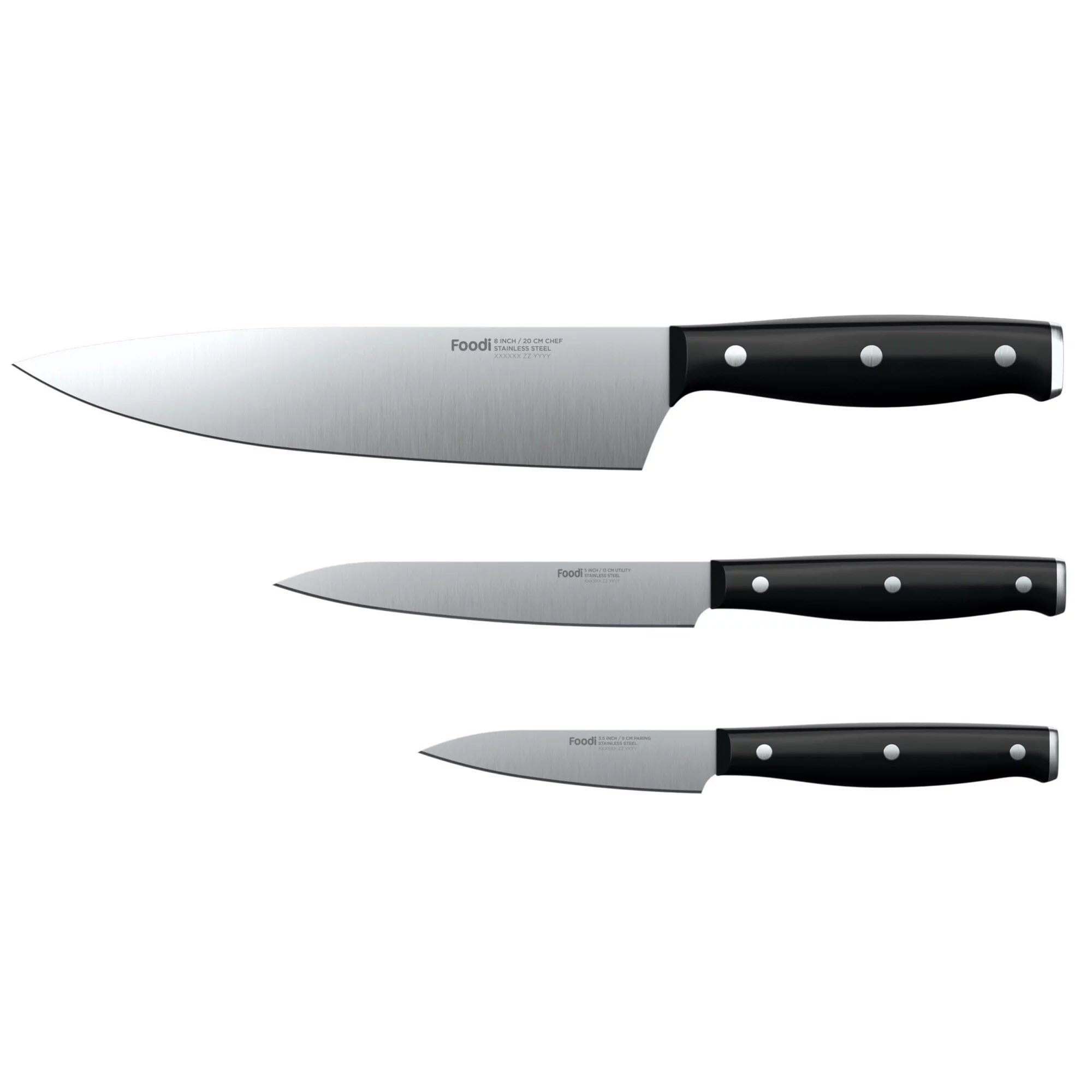 3-Piece Set: Ninja Foodi Never Dull Essential with Chef, Utility and Paring Knives Quality Original