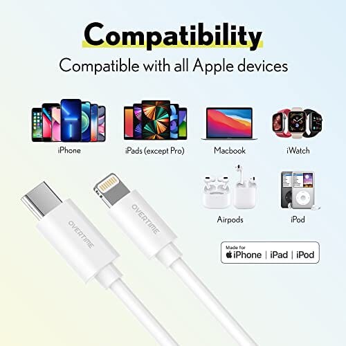 Overtime iPhone MFI Certified 10ft USB-C to Lightning Charging Cable Outlet Discount Authentic