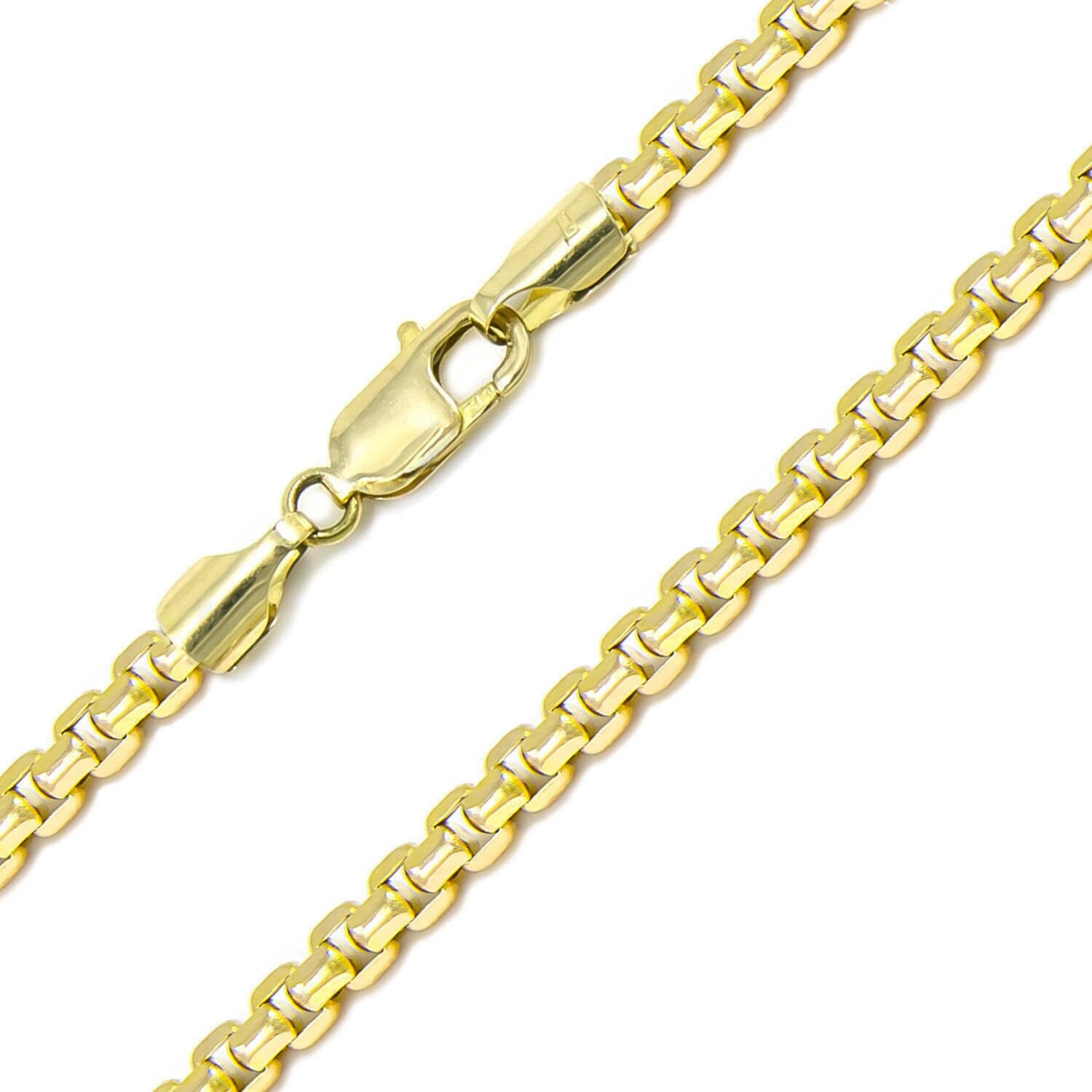 14K Yellow Solid Gold Round Box Link Chain Necklace Geniue Stockist Online