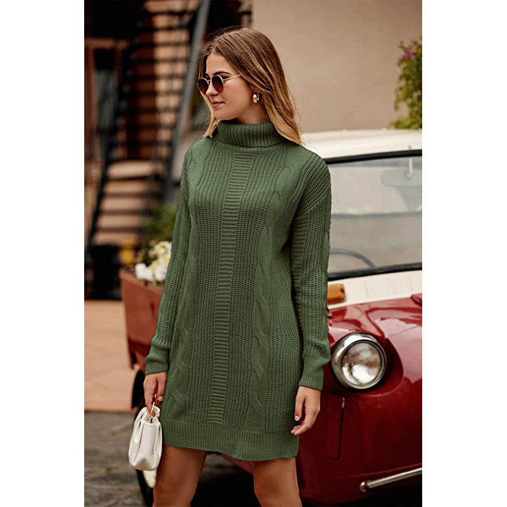 Turtleneck Pullover Sweaters Casual Long Sleeve Plain Winter Knit Sweater Dress Sale Wholesale Pice