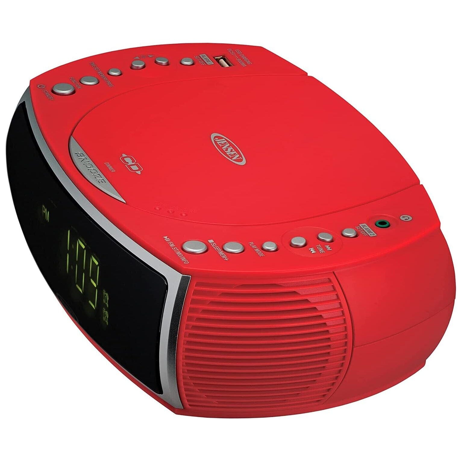 Jensen JCR-322R Modern Home CD Tabletop Stereo Clock Digital Display AM/FM Radio CD Player Dual Alarm Clock (Red) Many Kinds Of Sale Online