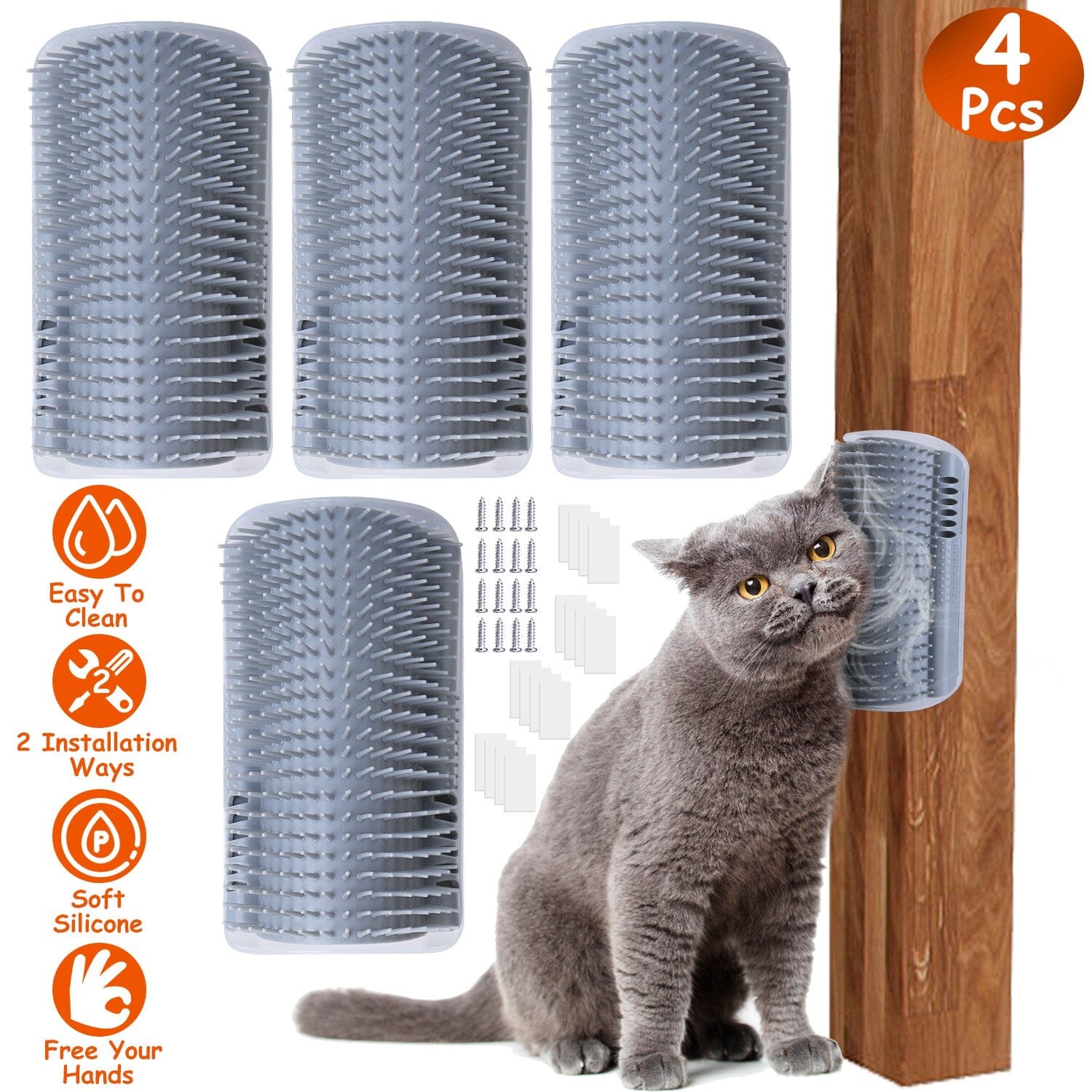 4-Pieces: Cat Self Groomer Soft Silicone Wall Corner Scratcher Sale Great Deals