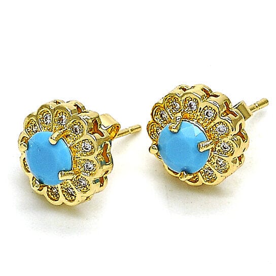 14k Gold Filled High Polish Finsh Turquoise Flower Stud Earring with Micro Pave Free Shipping Classic