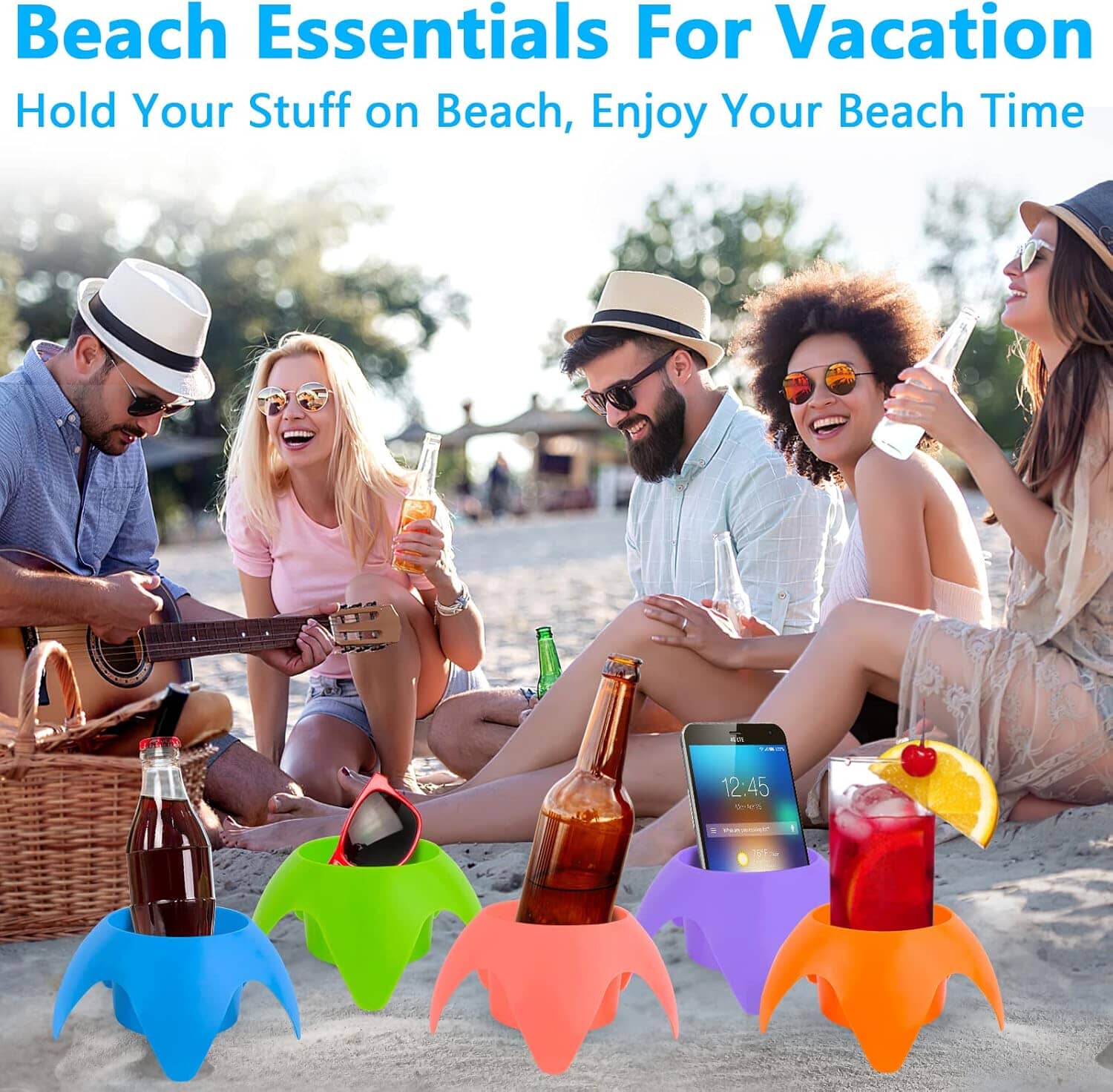 5-Piece: Seaside Plastic Beach Cup Holder For Cheap