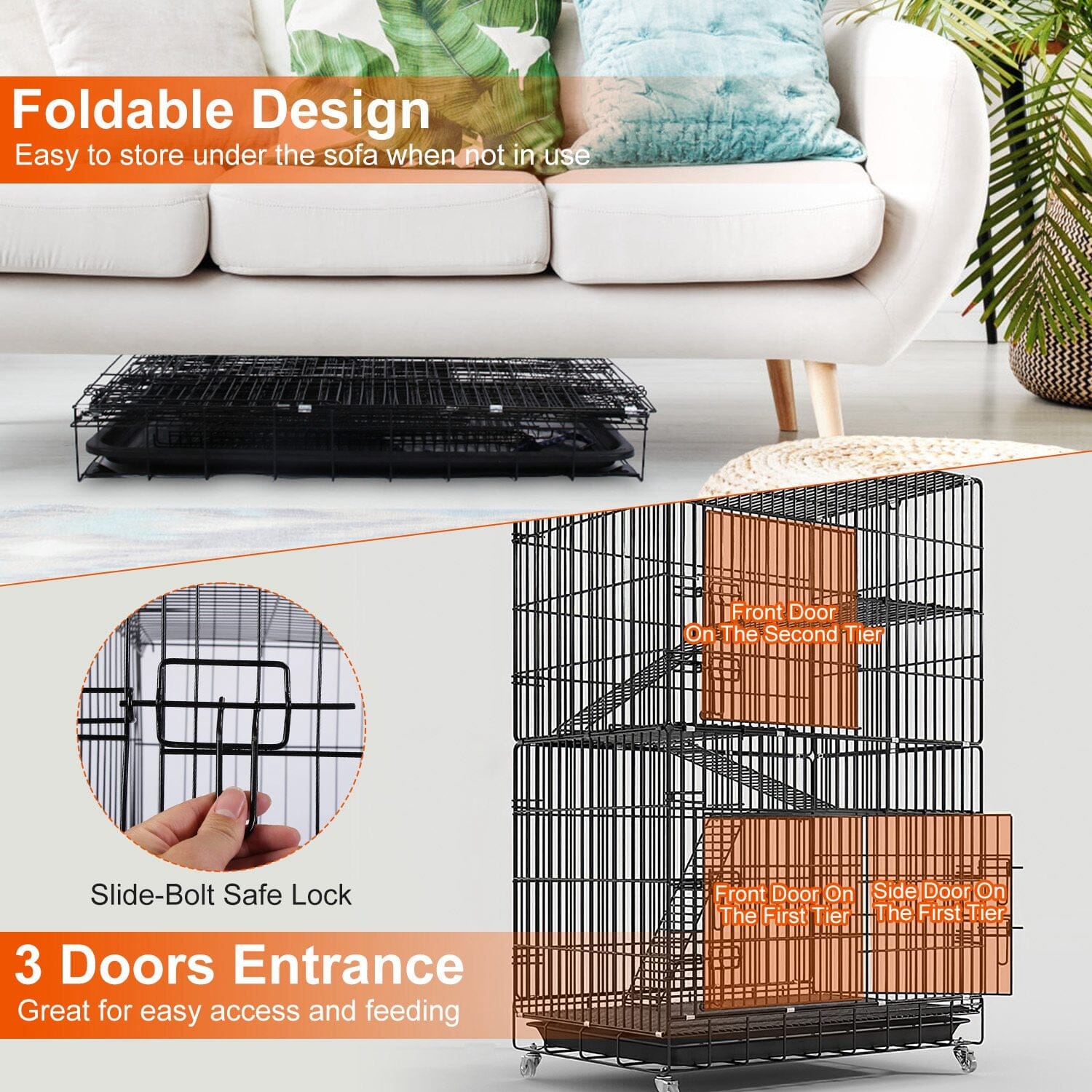 4-Tier Cat Cage with 360° Lockable Wheels, 3 Doors, 3 Ladders and 1 Hammock Fashionable Cheap Online