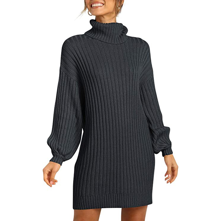 Women Turtleneck Long Lantern Sleeve Casual Loose Oversized Sweater Dress Manchester Great Sale Online