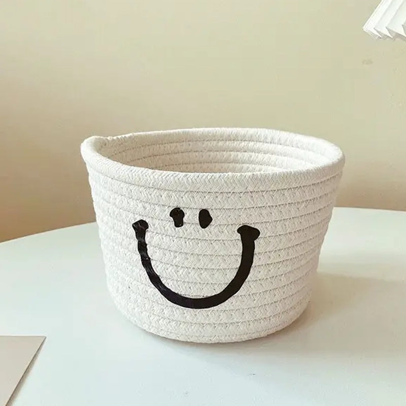 Happy Face Woven Storage Basket Cheap Sale Best Store To Get