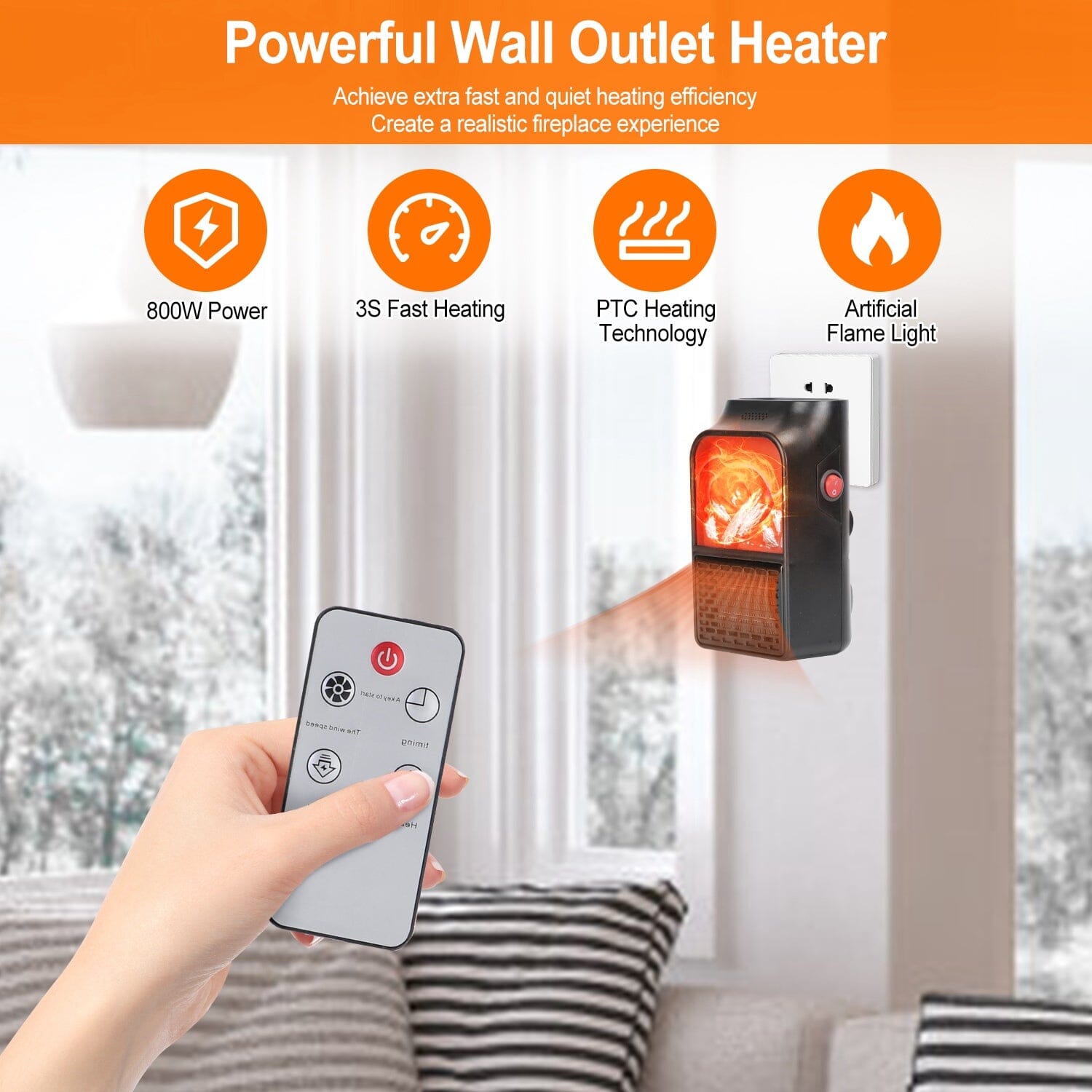 800w Plug-In Space Heater Wall Outlet with 360° Rotatable Plug For Nice Online