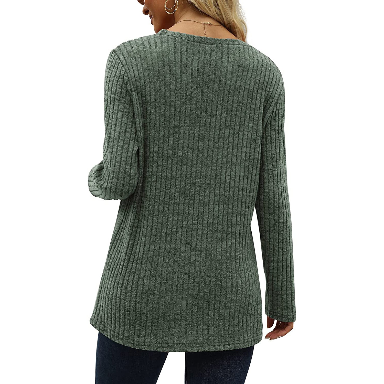 Women's Long Sleeve Crew Neck Tunic Tops Buttons Side Outlet Amazon