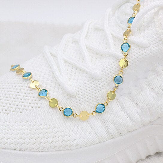 18k Gold Filled High Polish Finish Aquamarine Crystal Ankle Bracelet Free Shipping Cheap