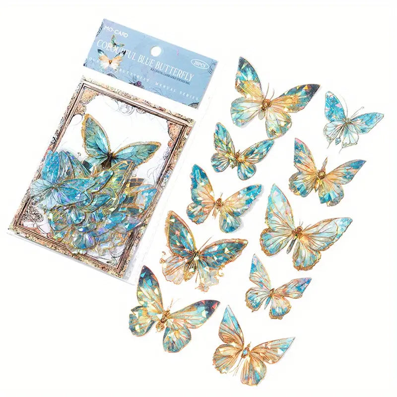 20-Pieces: Ice Crystal Laser Butterfly Decorative PET Stickers Outlet Nicekicks