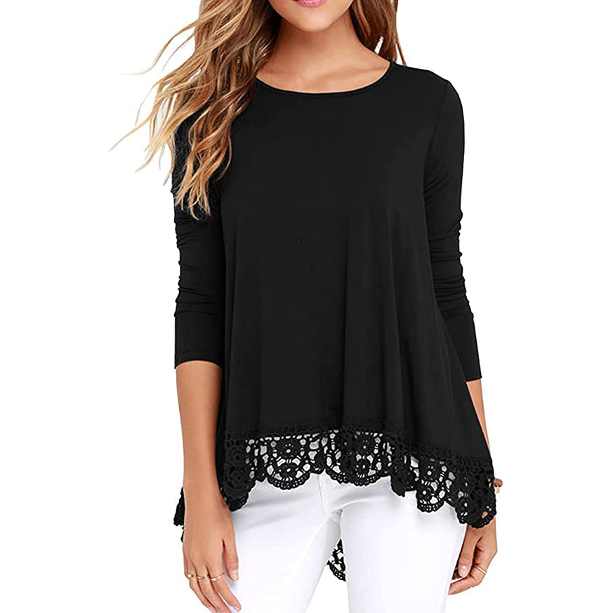 Women's Long Sleeve Lace Trim Blouse Visa Payment Cheap Pice