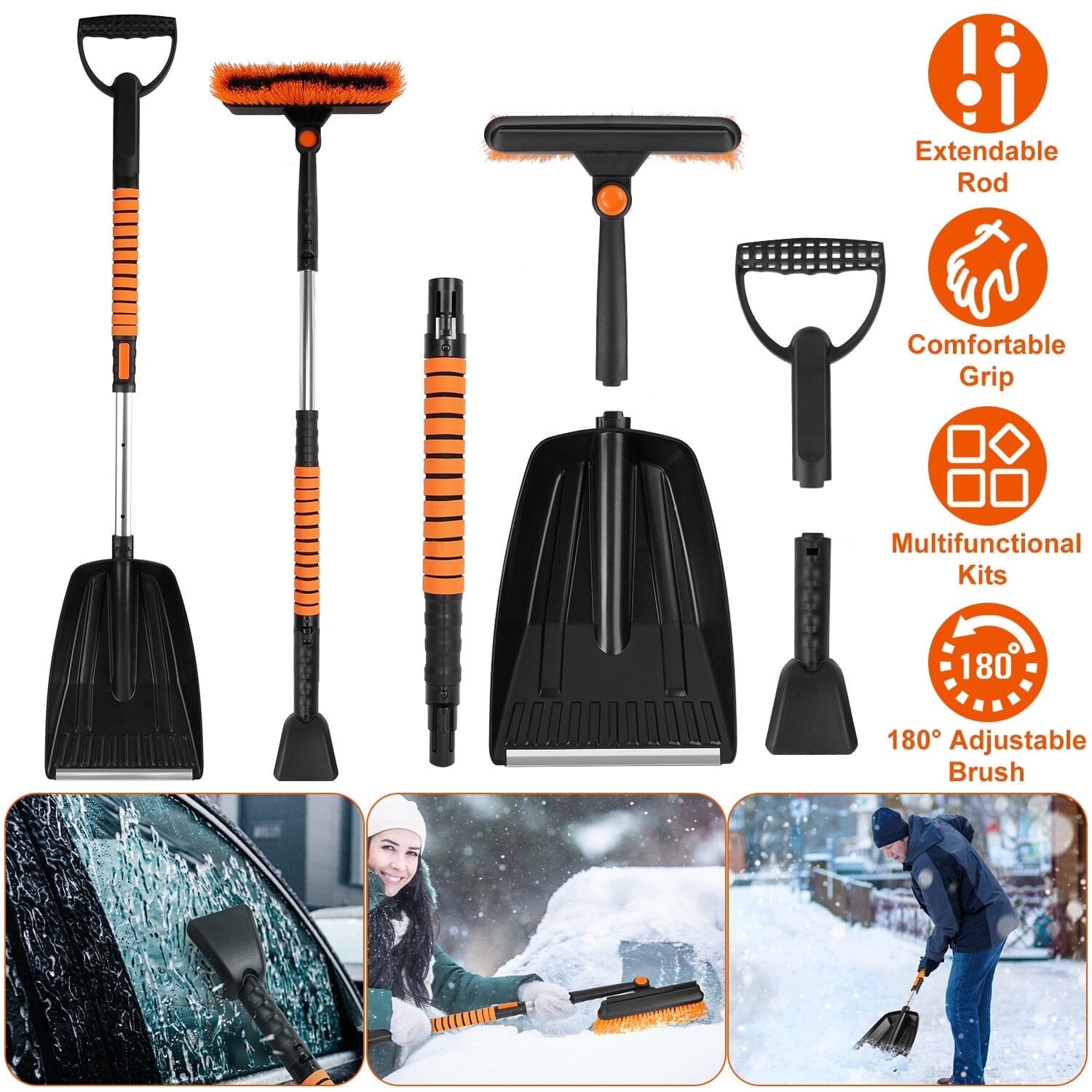 5-in-1 Detachable 180° Adjustable Ice Scraper Snow Shovel Clearance Discounts