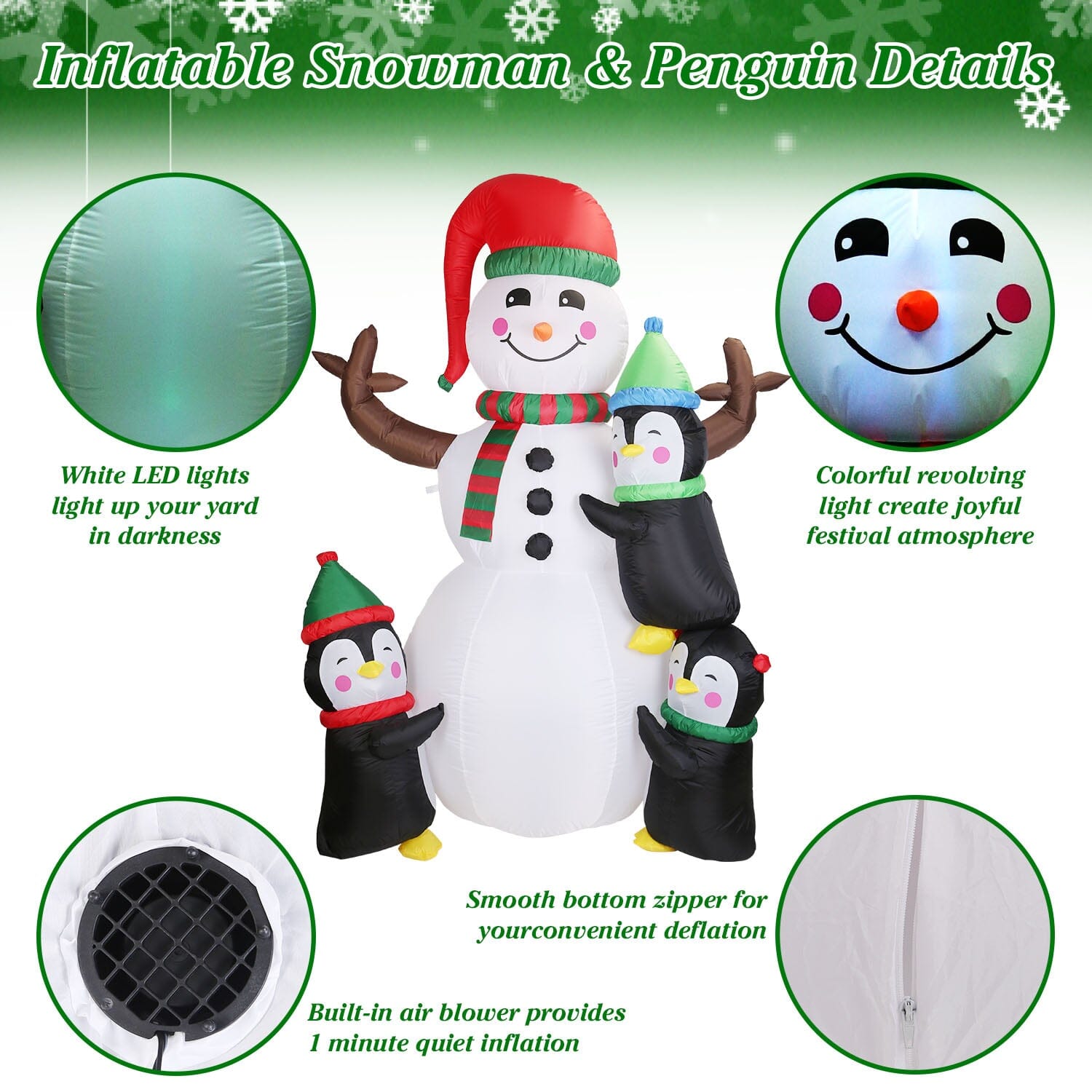 5.9Ft Snowman and Penguin Blow Up Yard Decoration with LED Light Built-in Air Blower Free Shipping For Sale