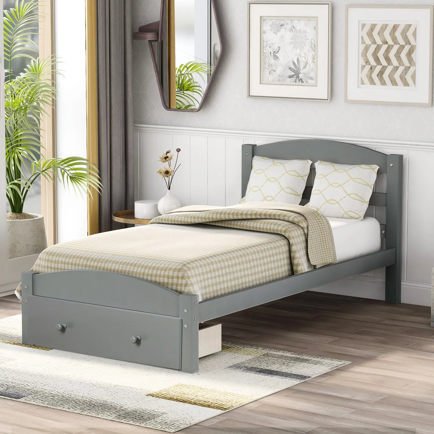 Twin Platform Bed Frame with Storage Drawer Headboard Pre Order For Sale