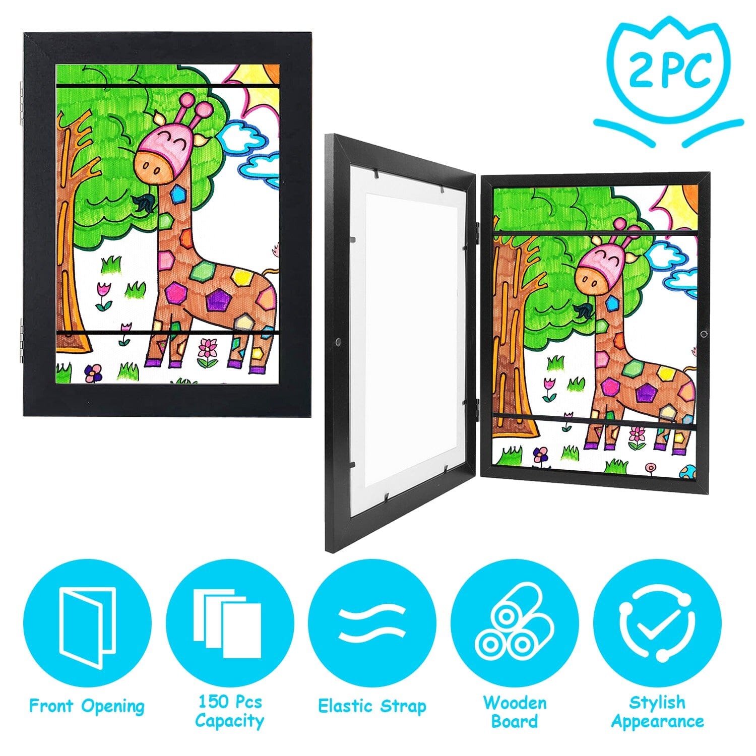 2-Piece: Kids Art Frame Front Opening Wooden Picture Frame Low Cost For Sale