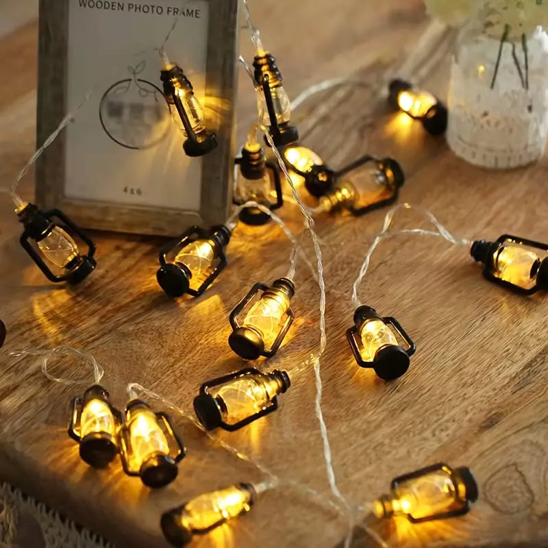 Kerosene Bottle LED String Lights Vintage Plastic Black Lantern Decor Limited Edition