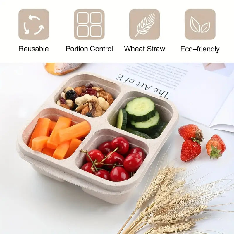 4-Pack: Snack Container With 4 Compartments, Divided Bento Lunch Box With Transparent Lids Discount Low Cost