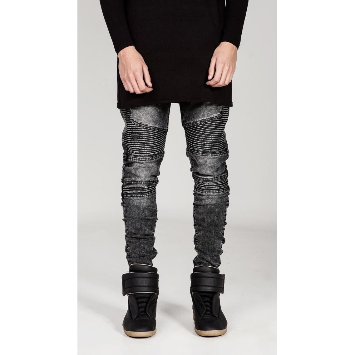 Men's Comfy Stretch Ripped Distressed Biker Jeans Pants Rock Revival Outlet Collections