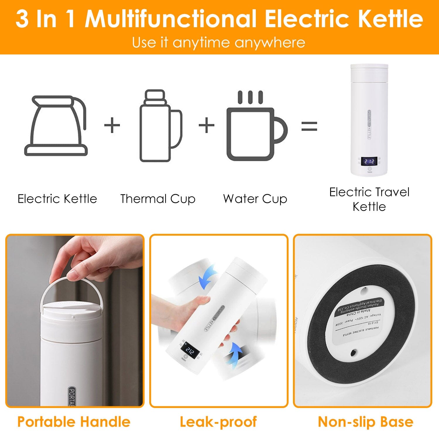 17Oz Stainless Steel Travel Electric Kettle with 4 Temperature Preset Modes Cheap Sale Footaction