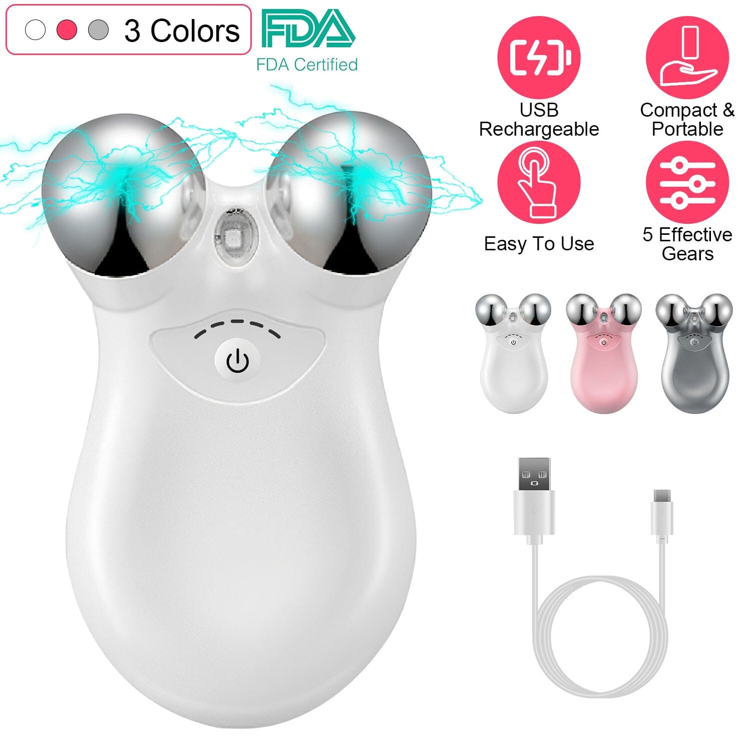 Micro-Current Face Massager Rechargeable Roller with 5 Gears Marketable