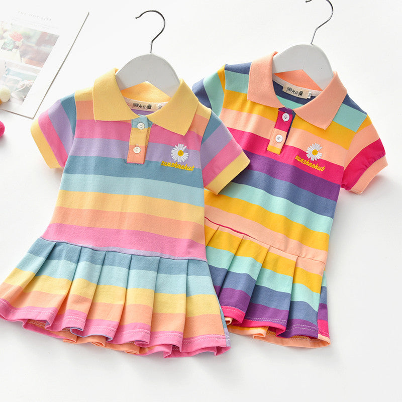 Girls Turn-Down Collar Summer Dress Clearance Very Cheap