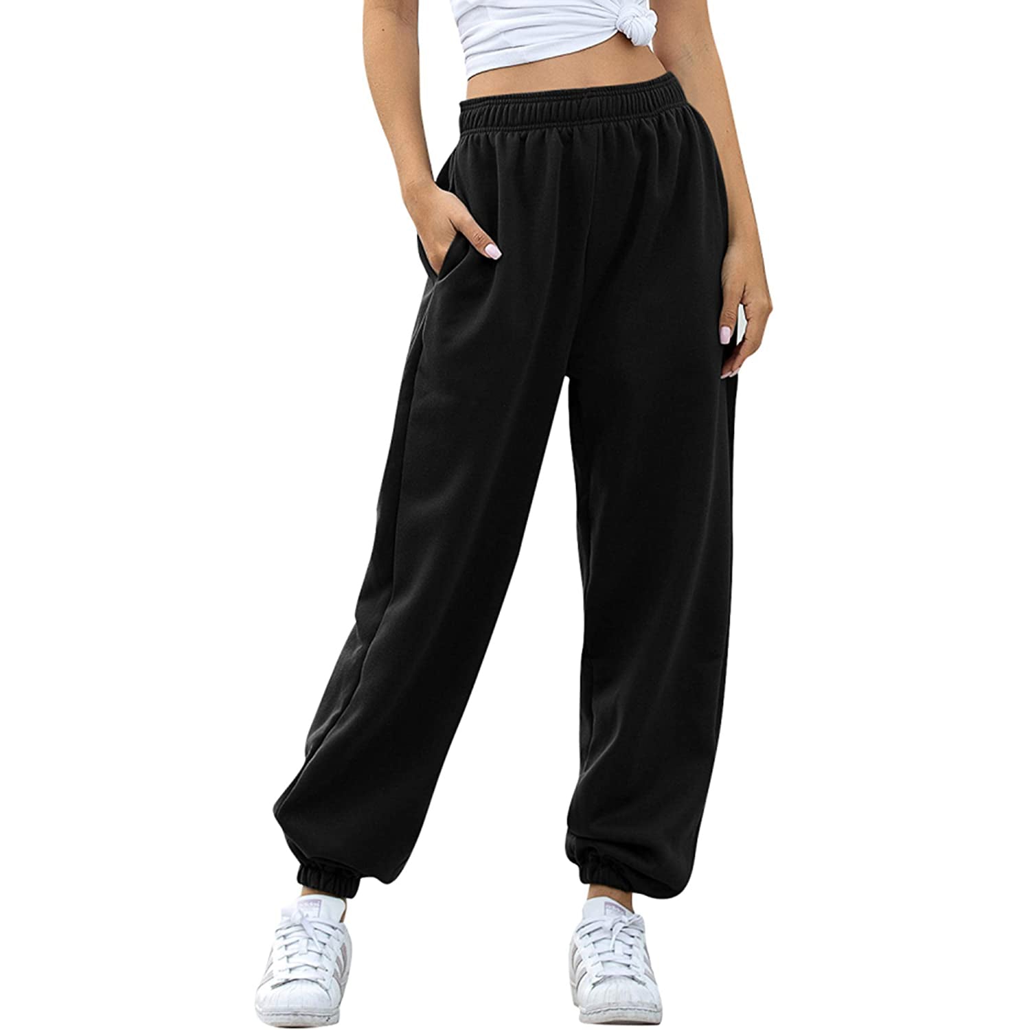 Women's Cinch Bottom Sweatpants Pockets High Waist Sporty Cheap Sale Best Pices