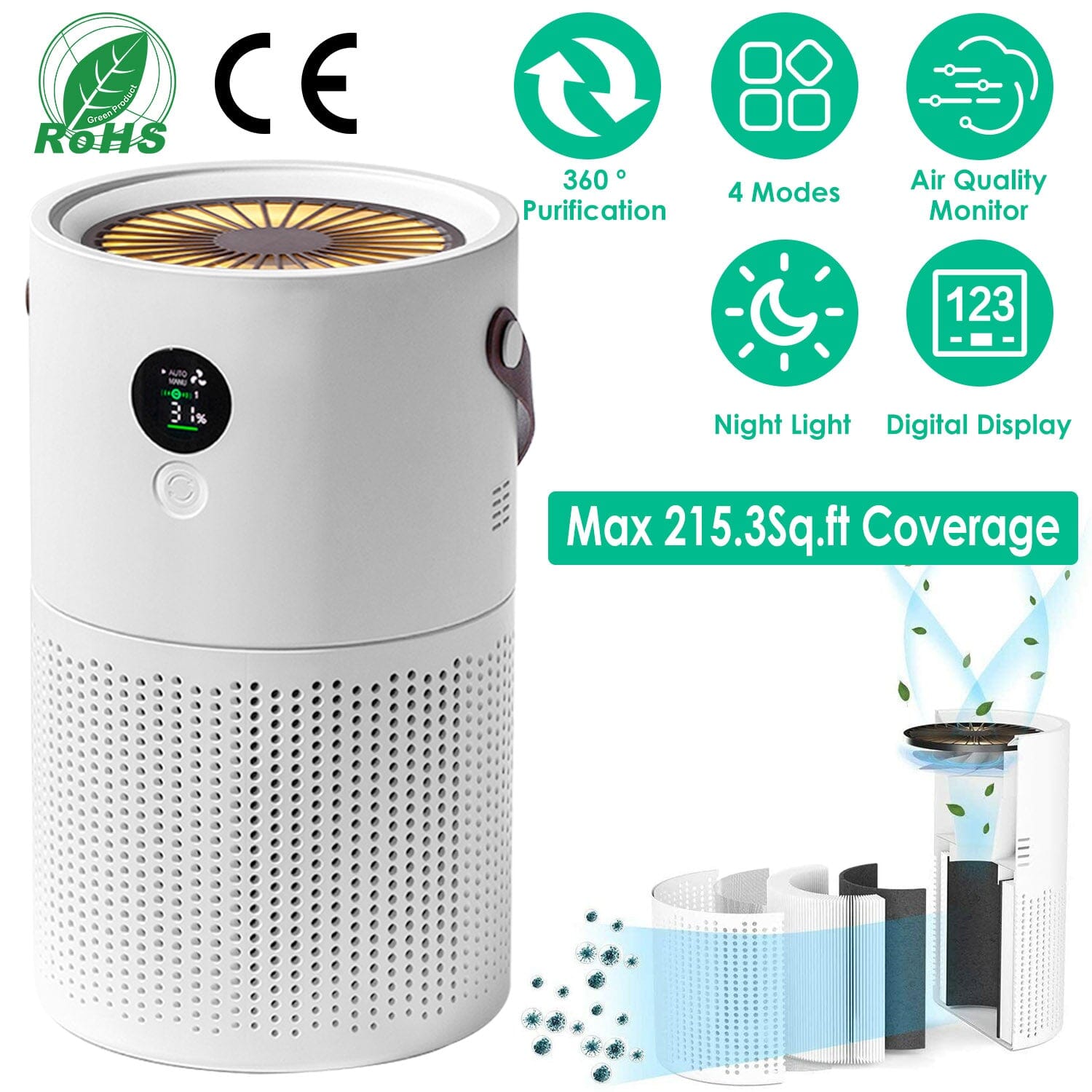 Portable Anio Air Purifier Electronic Air Sterilization with 4 Modes Night Light Cheap Free Shipping