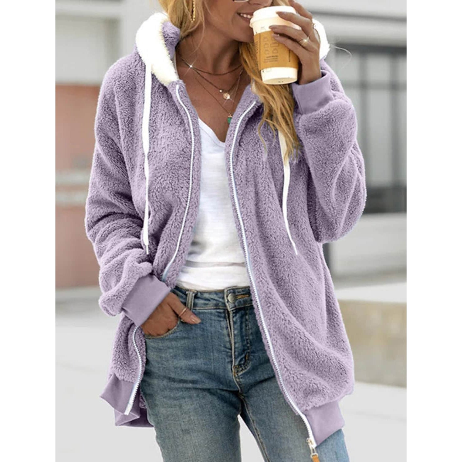 Women's Zip Fleece Hoodie Sweatshirt Free Shipping Fashion Style