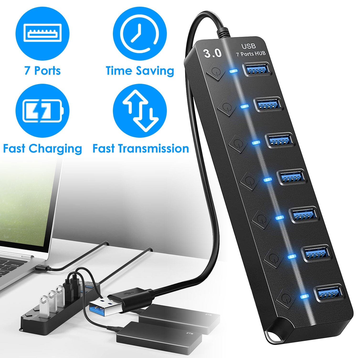 USB 3.0 HUB 7 Ports High Speed 5Gbps USB Splitter Geniue Stockist For Sale