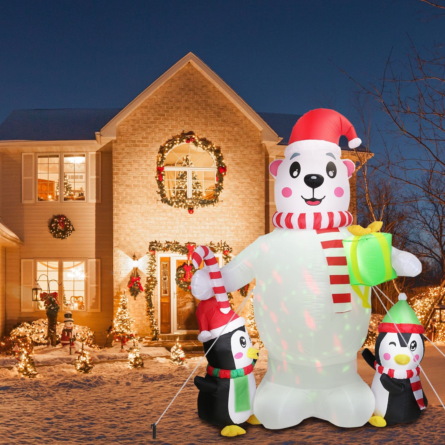 5.9Ft Christmas Inflatable Polar Bear and Penguin Blow Up Yard Outdoor Decoration with LED Visit New For Sale