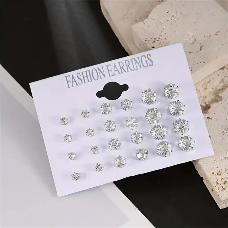 12-Pairs: Crystal Zircon Earrings Set Best Sale Cheap Pice