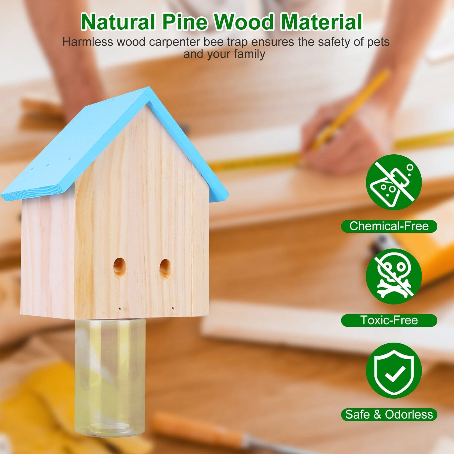 Wood Carpenter Bee Trap Outdoor Natural Pine Wood Comfortable Cheap Online