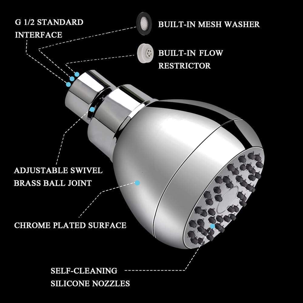 High Pressure Shower Head 3 Anti-clog Anti-leak Fixed with Adjustable Swivel Brass Ball Joint Cheap