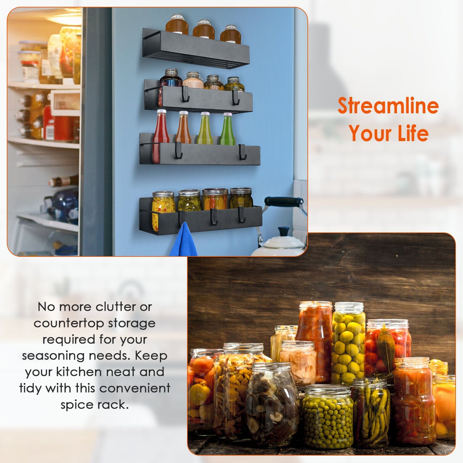 4-Pieces: Spice Rack Strong Magnetic Seasoning Storage Shelf with 8 Removable Hooks Free Shipping Browse