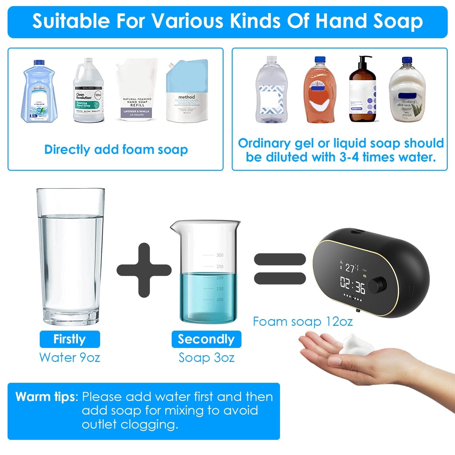 Automatic Soap Dispenser Wall Mounted Hand Free with Clock Temperature Best Place Sale Online