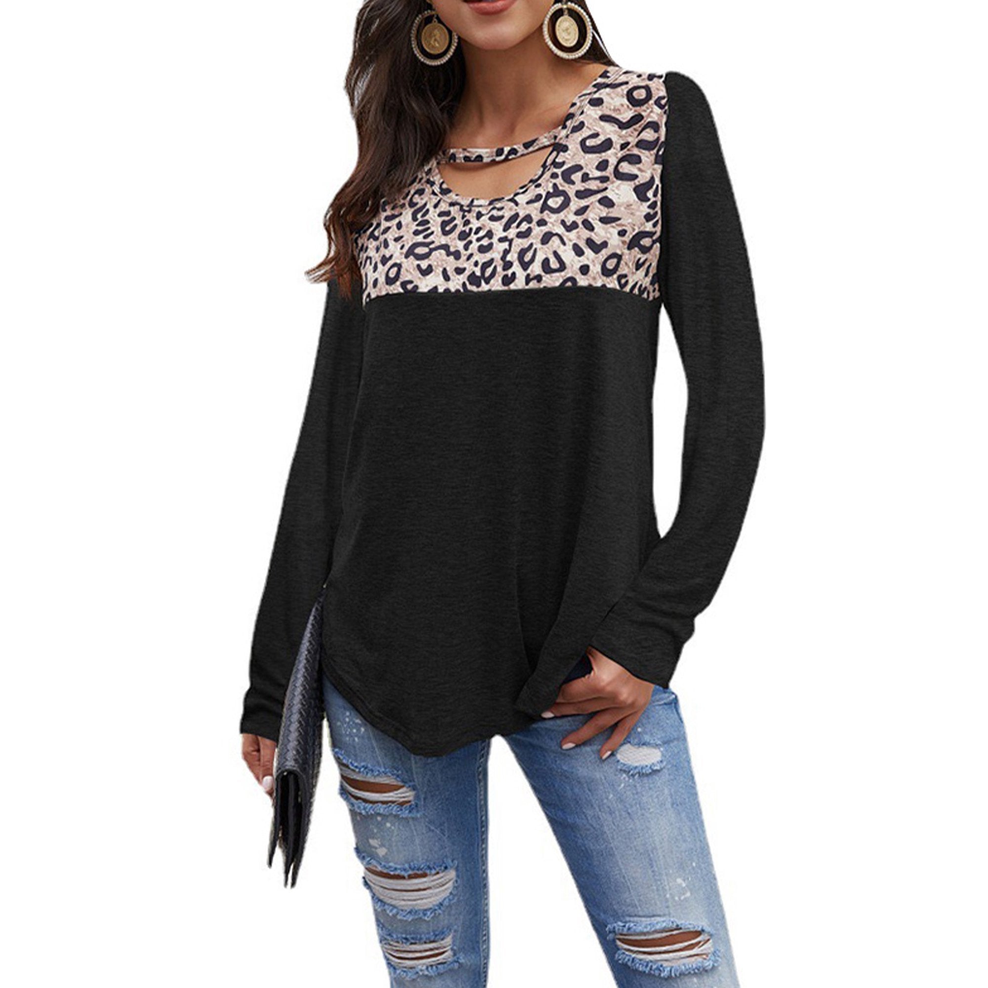 Womens Loose Tops Long Sleeve Tunic Color Block Casual Shirts Sale 2025 Newest
