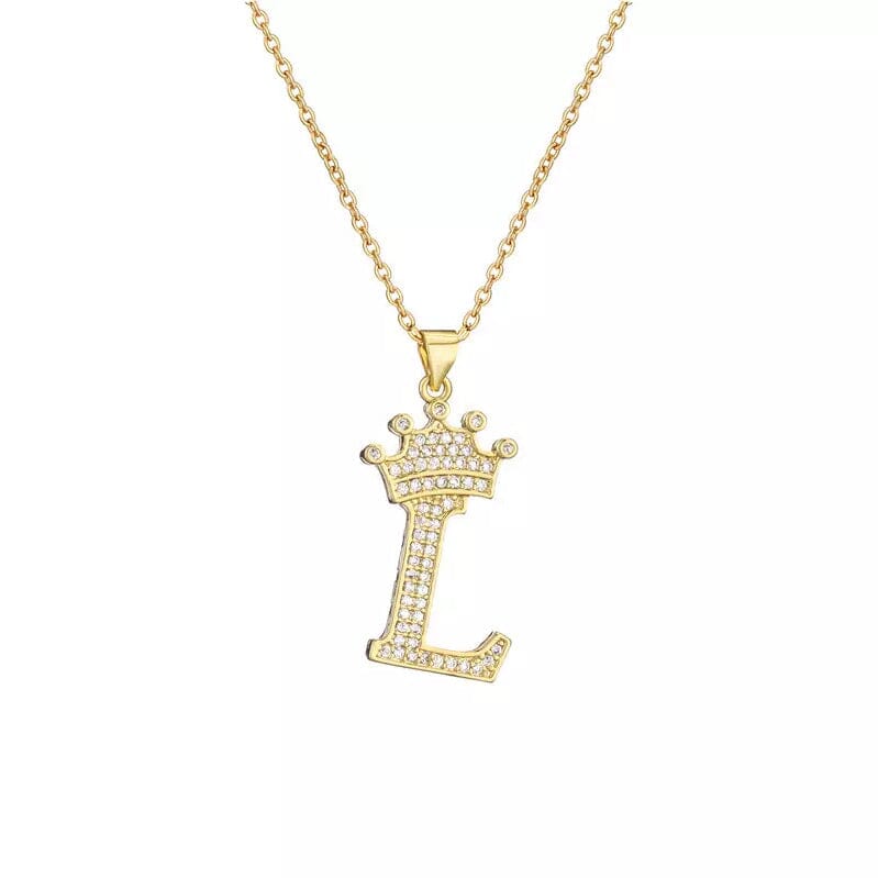 Stainless Steel Gold Overlay Hip Hop Crown A-Z Letters Necklace for Men and Women Outlet Buy