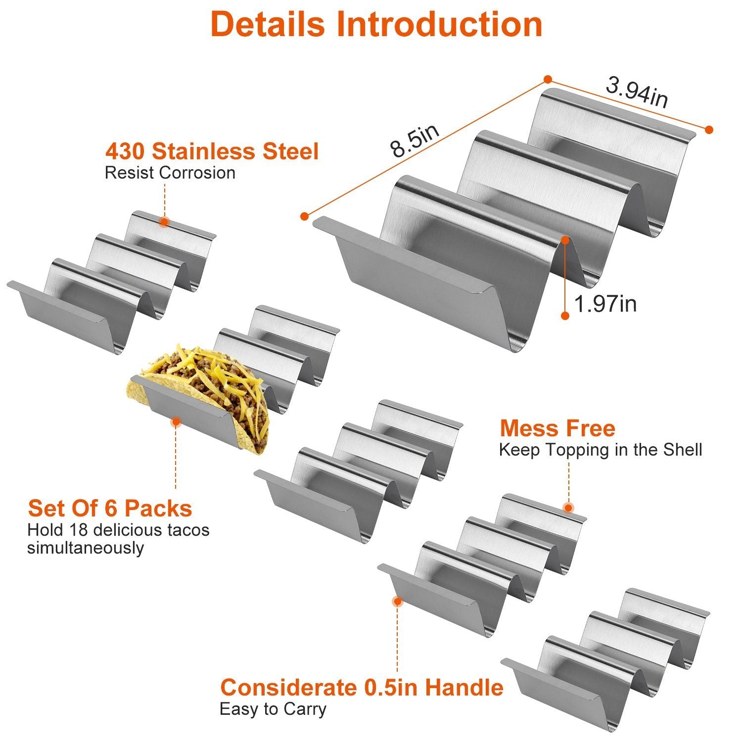 6-Piece: Stainless Steel Taco Holders Discount