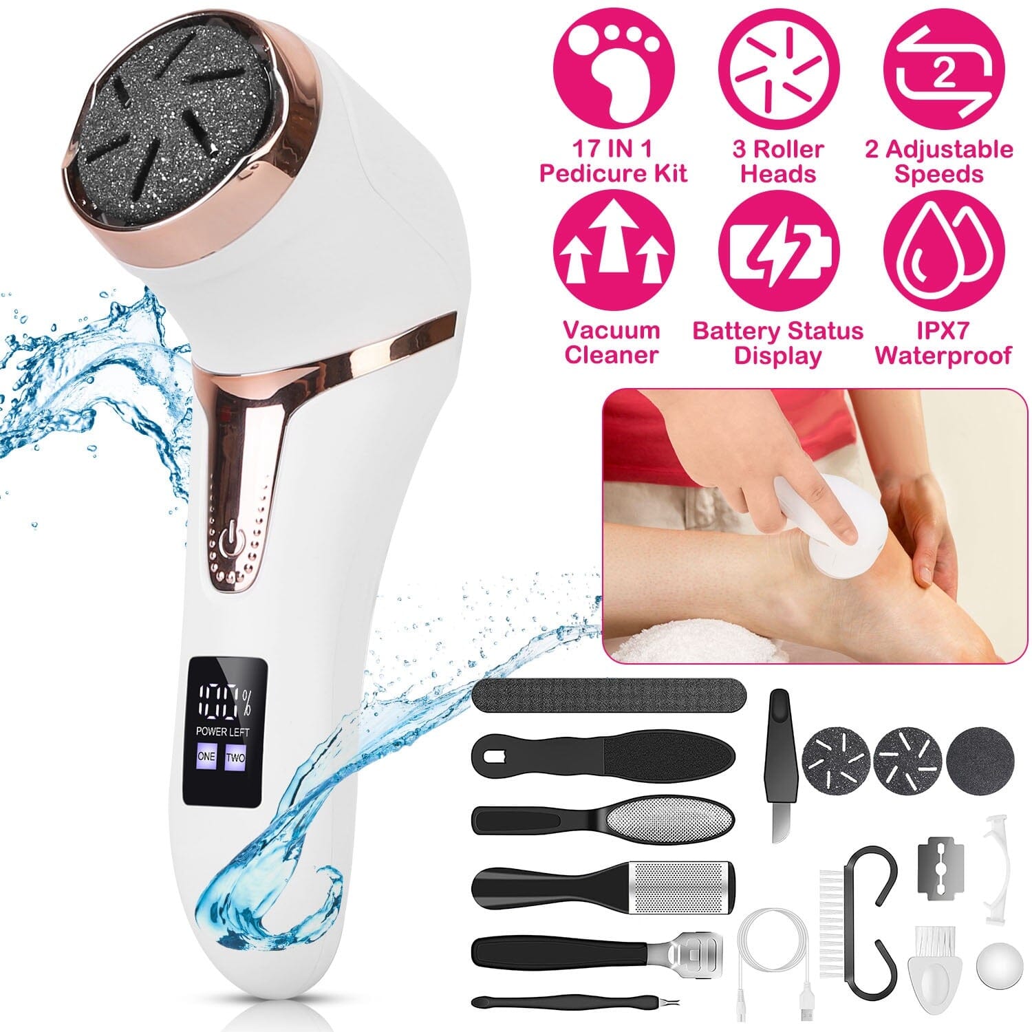 17-Pieces Set: Electric Foot Callus Remover with Vacuum Foot Grinder Rechargeable Discount Wholesale